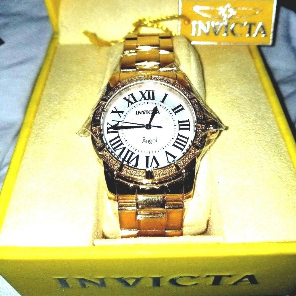 Invicta Angel Royale Accented 18k Gold Plated SS W